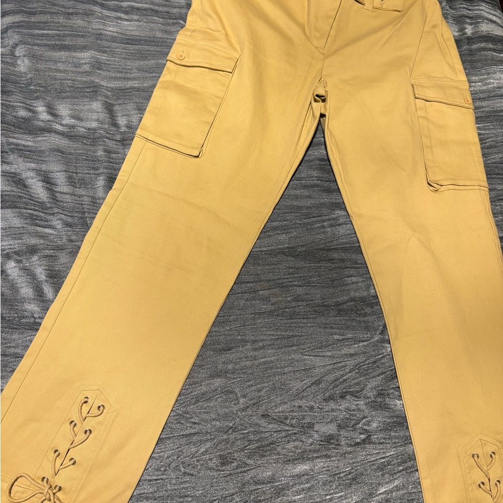 Tan Cargo Pants with Lace-Up Detail
